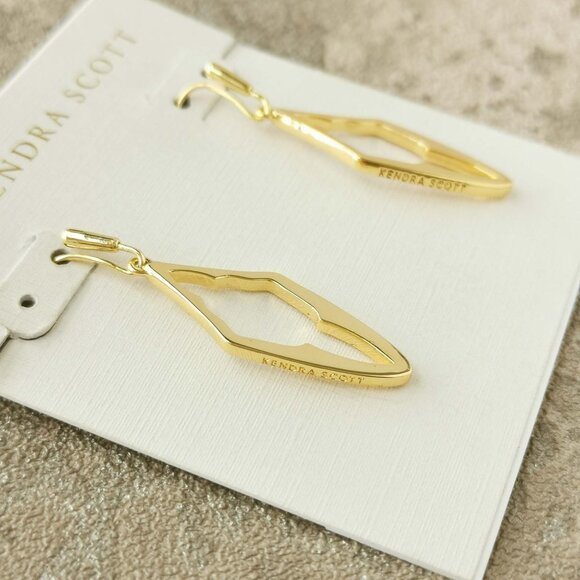 Kendra Scott Gold Elongated Abbie Open Frame Earrings NEW w/dust bag - Picture 2 of 3